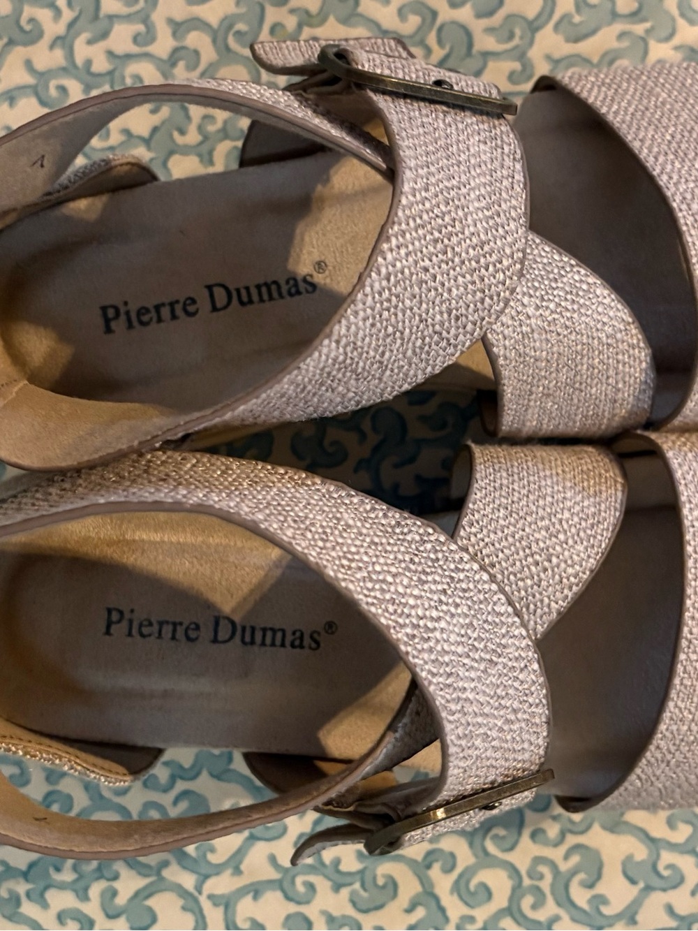 Pierre Dumas Women's Light Beige Woven Wedge Sandals